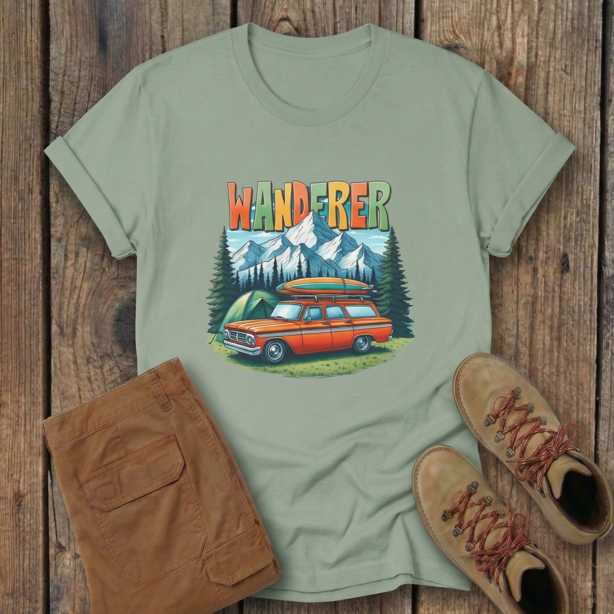 Wanderer Vintage Wagon T-Shirt — Retro Camping Adventure Tee