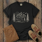 Mountain Pines Line Art T-Shirt — Minimal Nature Graphic Tee