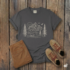 Mountain Pines Line Art T-Shirt — Minimal Nature Graphic Tee
