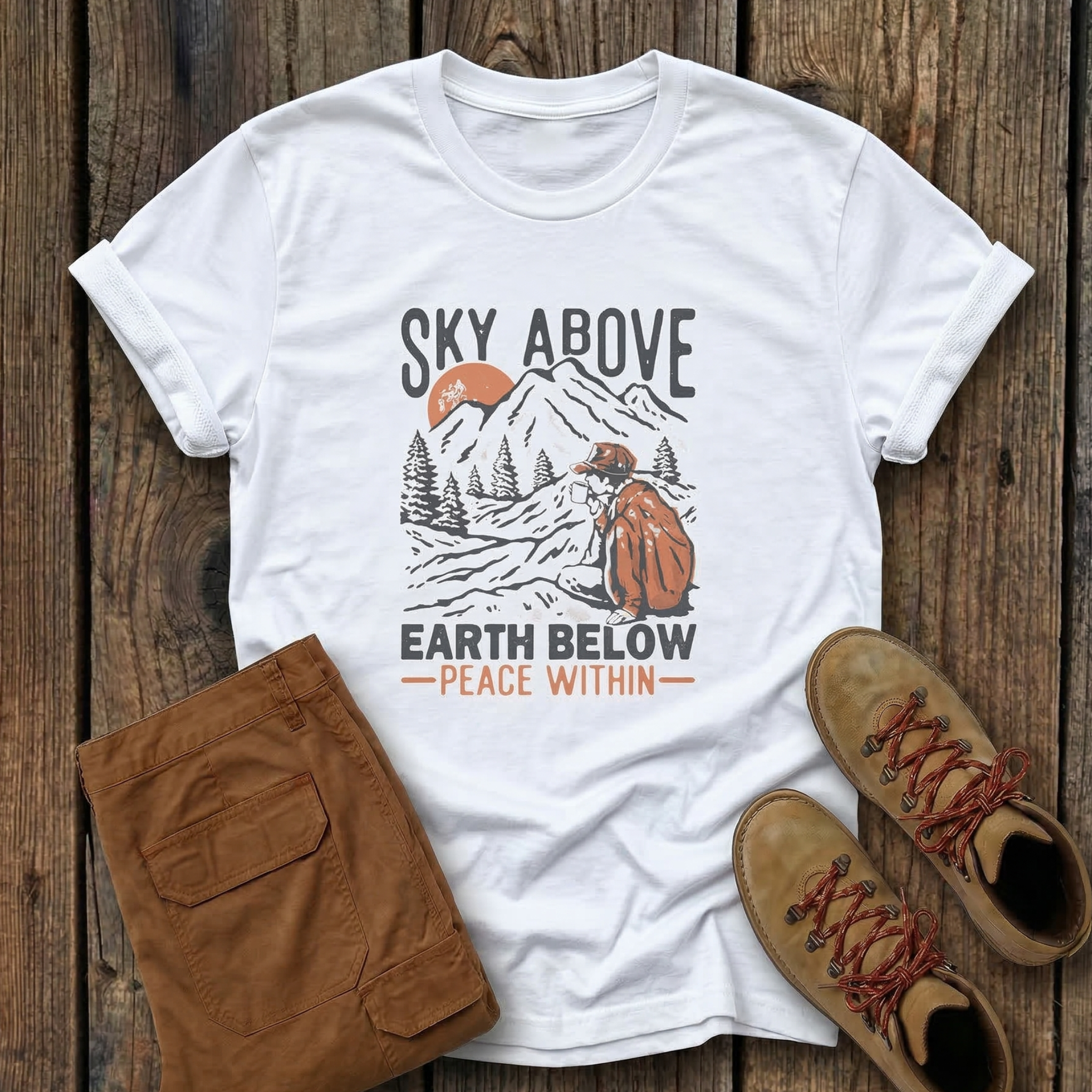 Sky Above Earth Below Mountain T-Shirt — Outdoors Hiking Adventure Tee