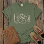 Mountain Pines Line Art T-Shirt — Minimal Nature Graphic Tee