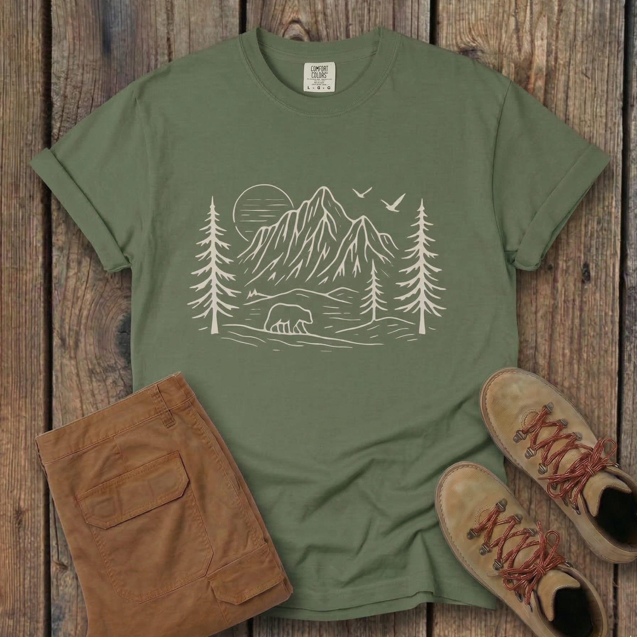 Mountain Pines Line Art T-Shirt — Minimal Nature Graphic Tee
