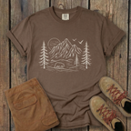 Mountain Pines Line Art T-Shirt — Minimal Nature Graphic Tee
