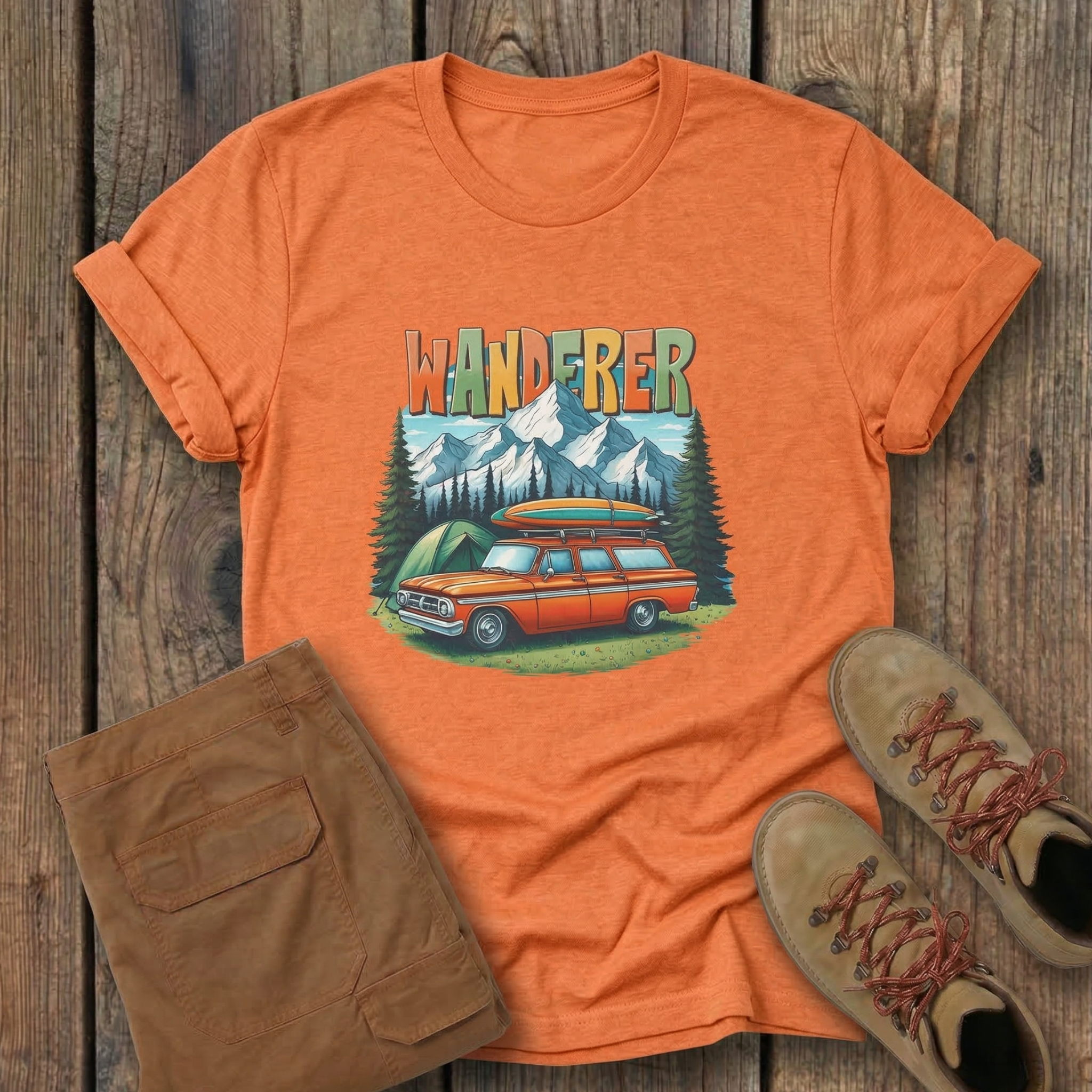 Wanderer Vintage Wagon T-Shirt — Retro Camping Adventure Tee