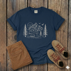 Mountain Pines Line Art T-Shirt — Minimal Nature Graphic Tee