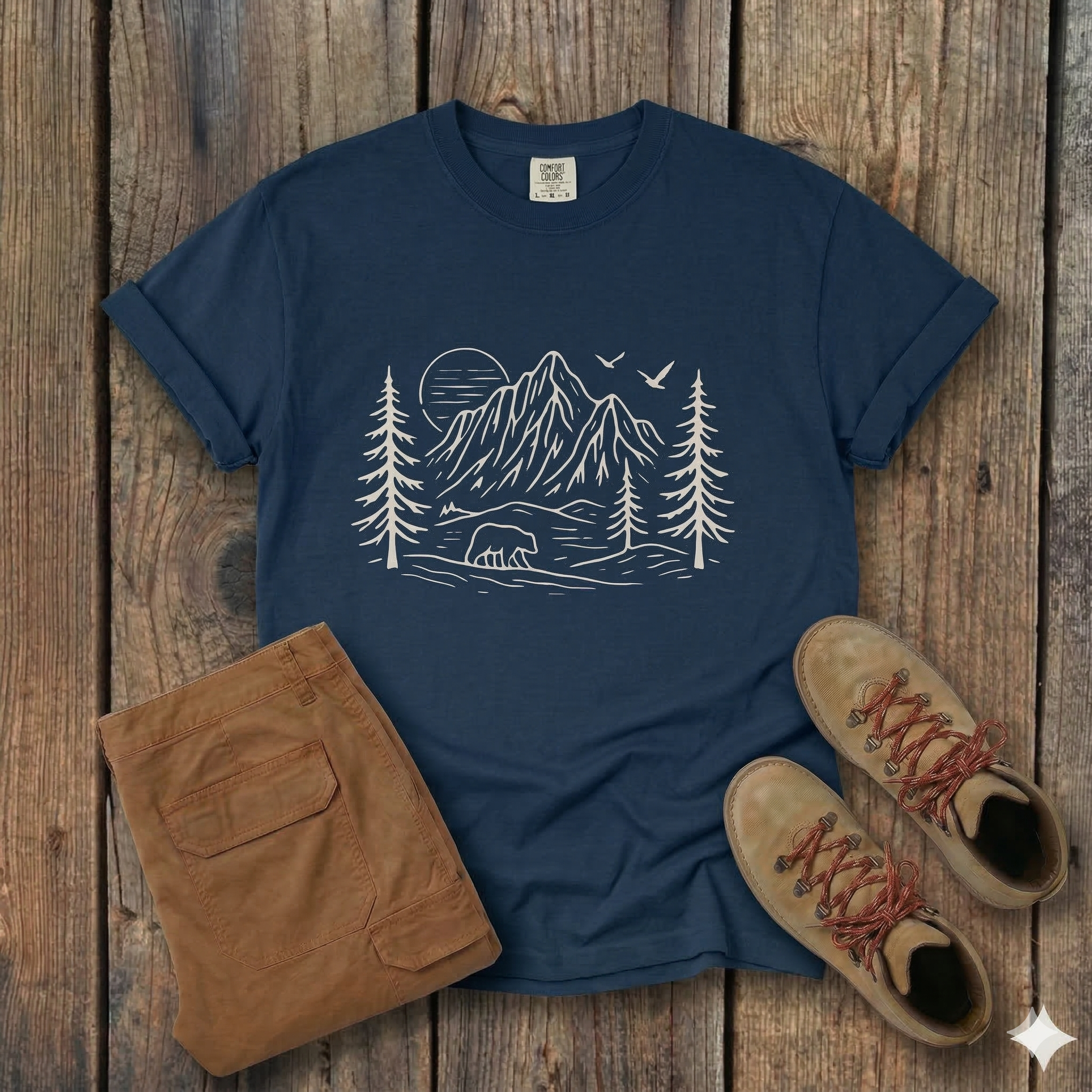 Mountain Pines Line Art T-Shirt — Minimal Nature Graphic Tee