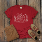 Mountain Pines Line Art T-Shirt — Minimal Nature Graphic Tee