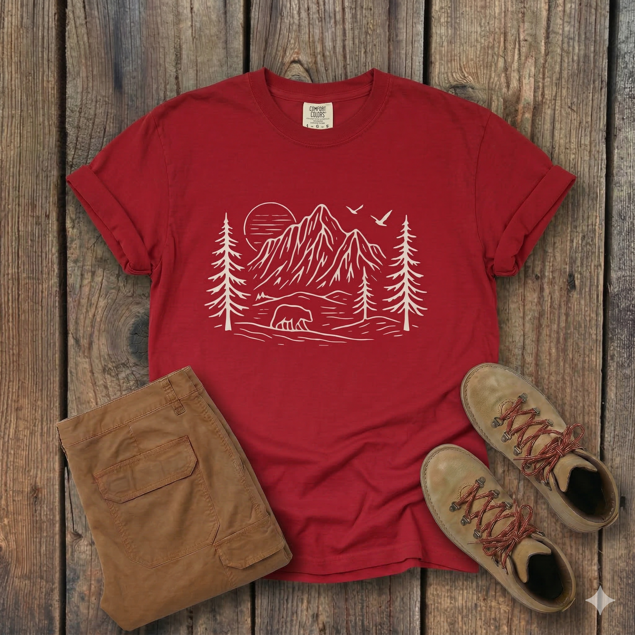 Mountain Pines Line Art T-Shirt — Minimal Nature Graphic Tee