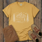 Mountain Pines Line Art T-Shirt — Minimal Nature Graphic Tee