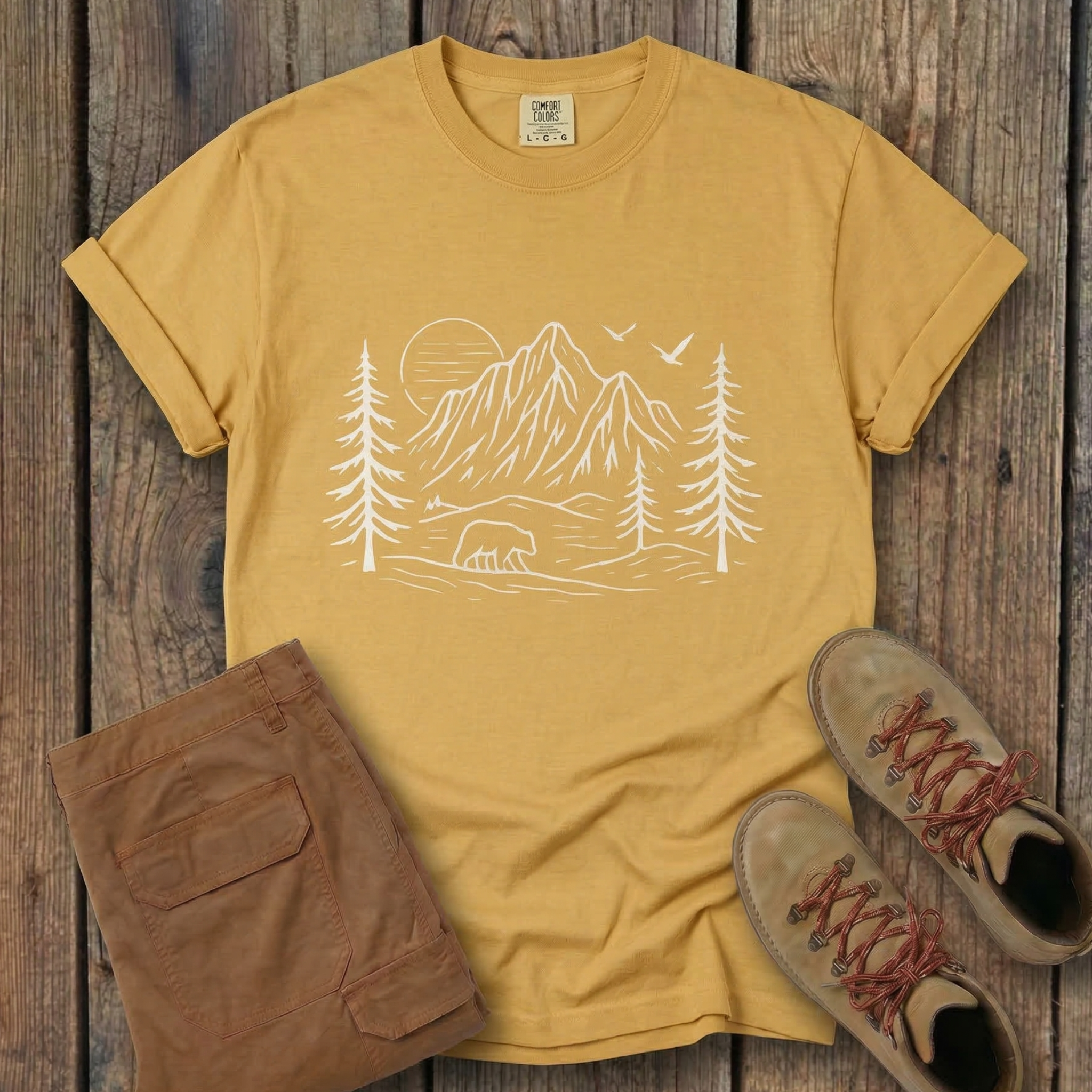 Mountain Pines Line Art T-Shirt — Minimal Nature Graphic Tee