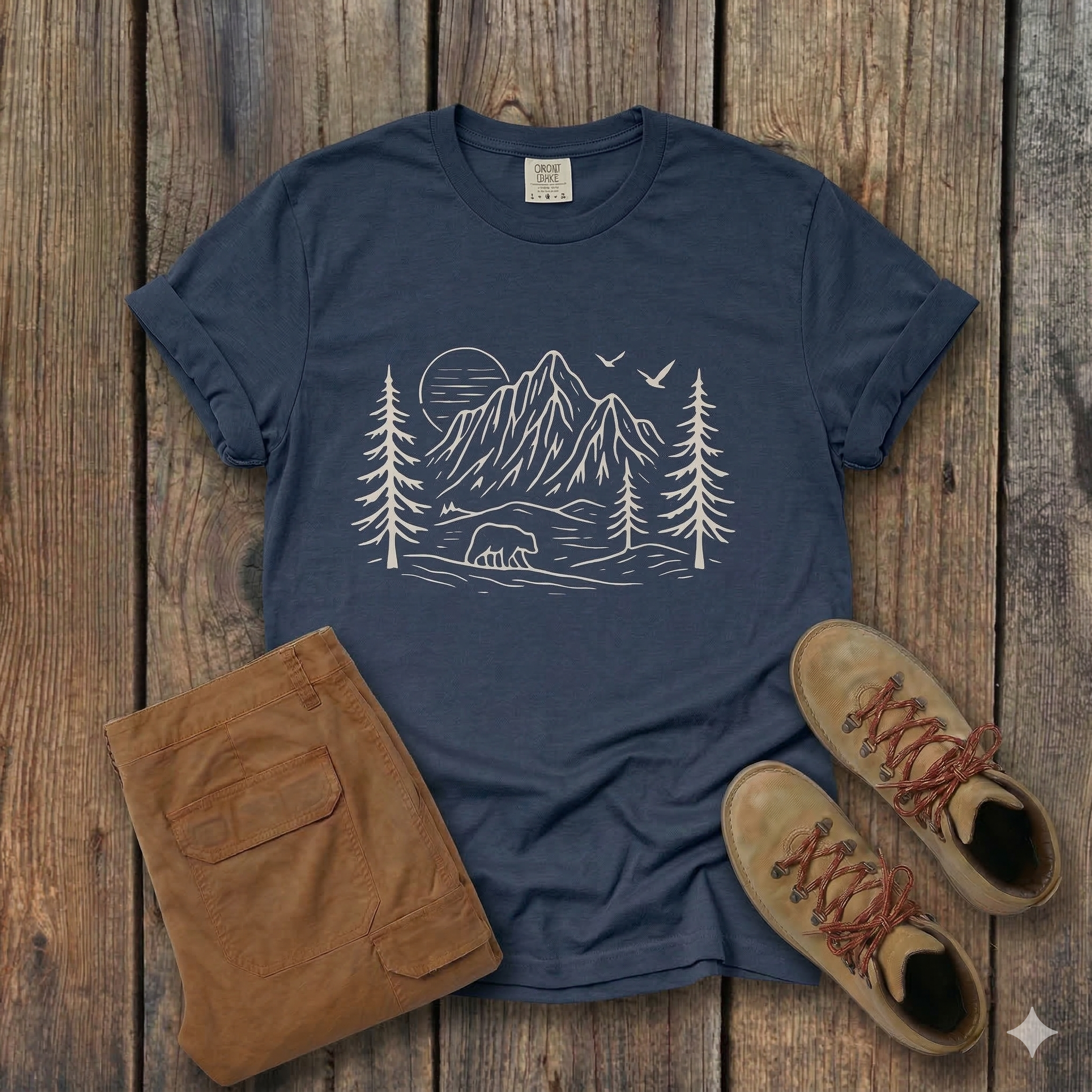 Mountain Pines Line Art T-Shirt — Minimal Nature Graphic Tee