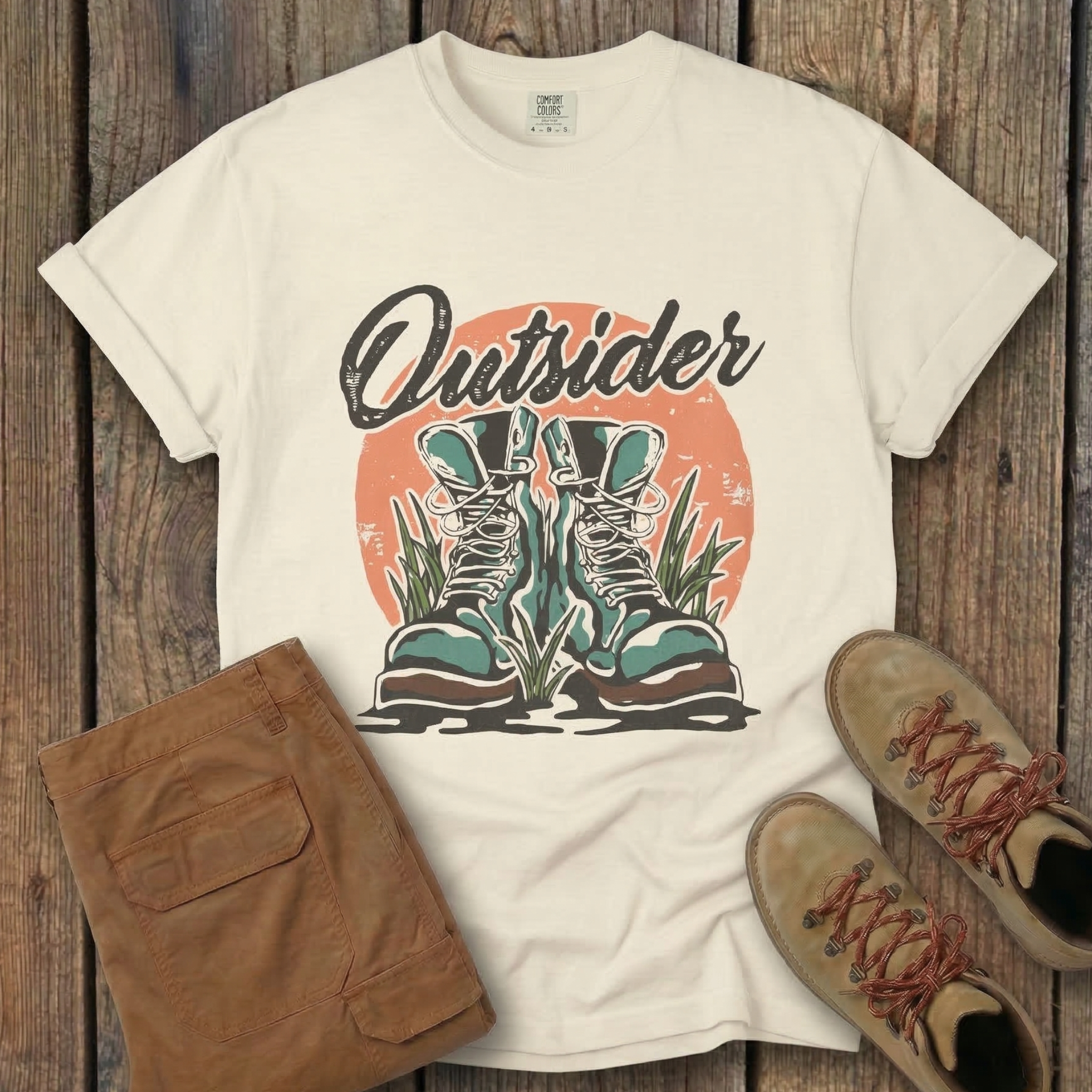 Outsider Hiking Tee — Vintage Boots Adventure Graphic T-Shirt