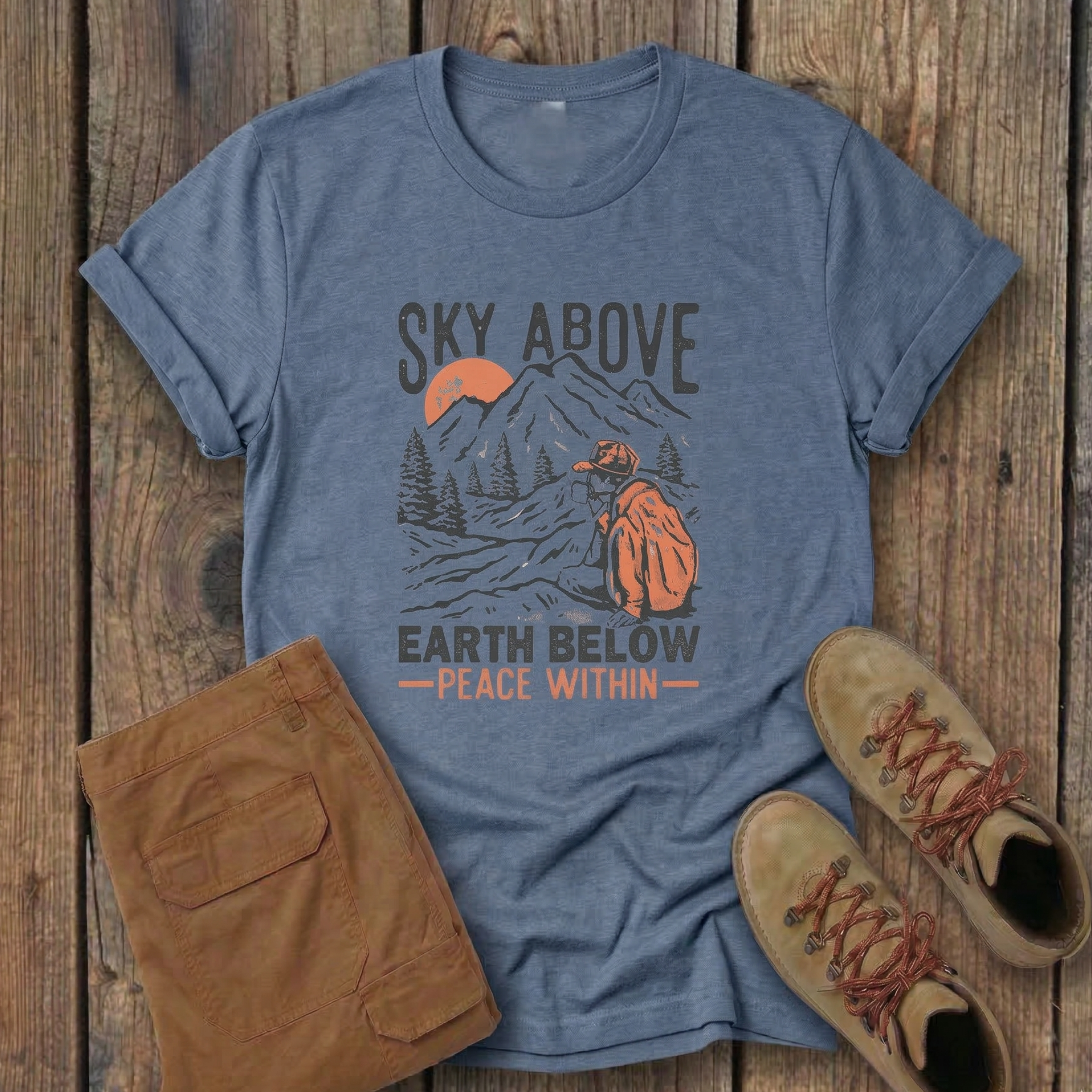 Sky Above Earth Below Mountain T-Shirt — Outdoors Hiking Adventure Tee