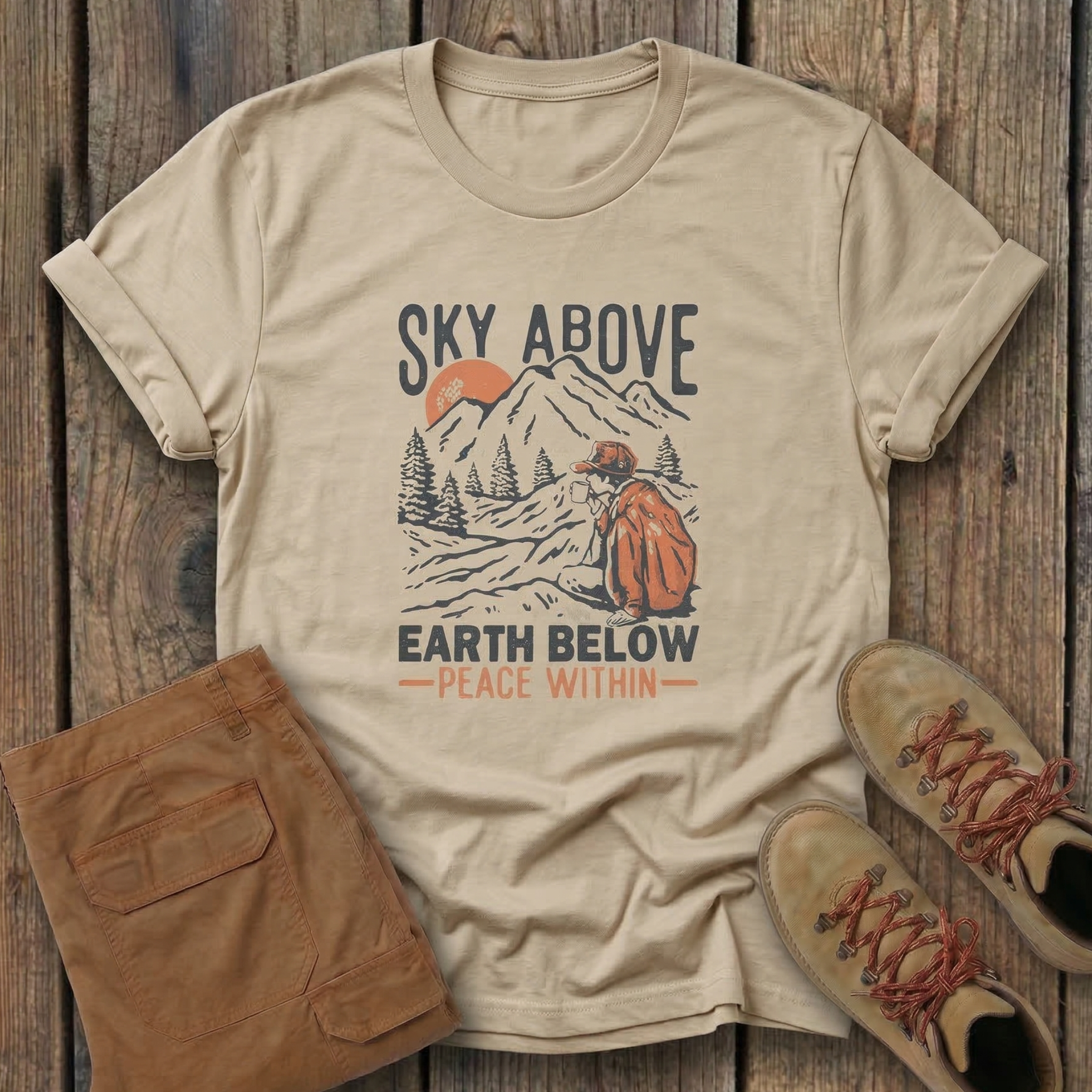 Sky Above Earth Below Mountain T-Shirt — Outdoors Hiking Adventure Tee