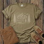 Mountain Pines Line Art T-Shirt — Minimal Nature Graphic Tee