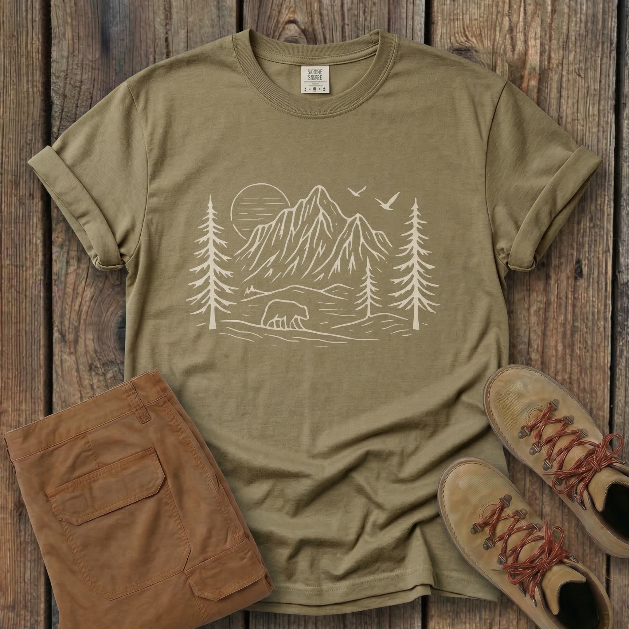 Mountain Pines Line Art T-Shirt — Minimal Nature Graphic Tee