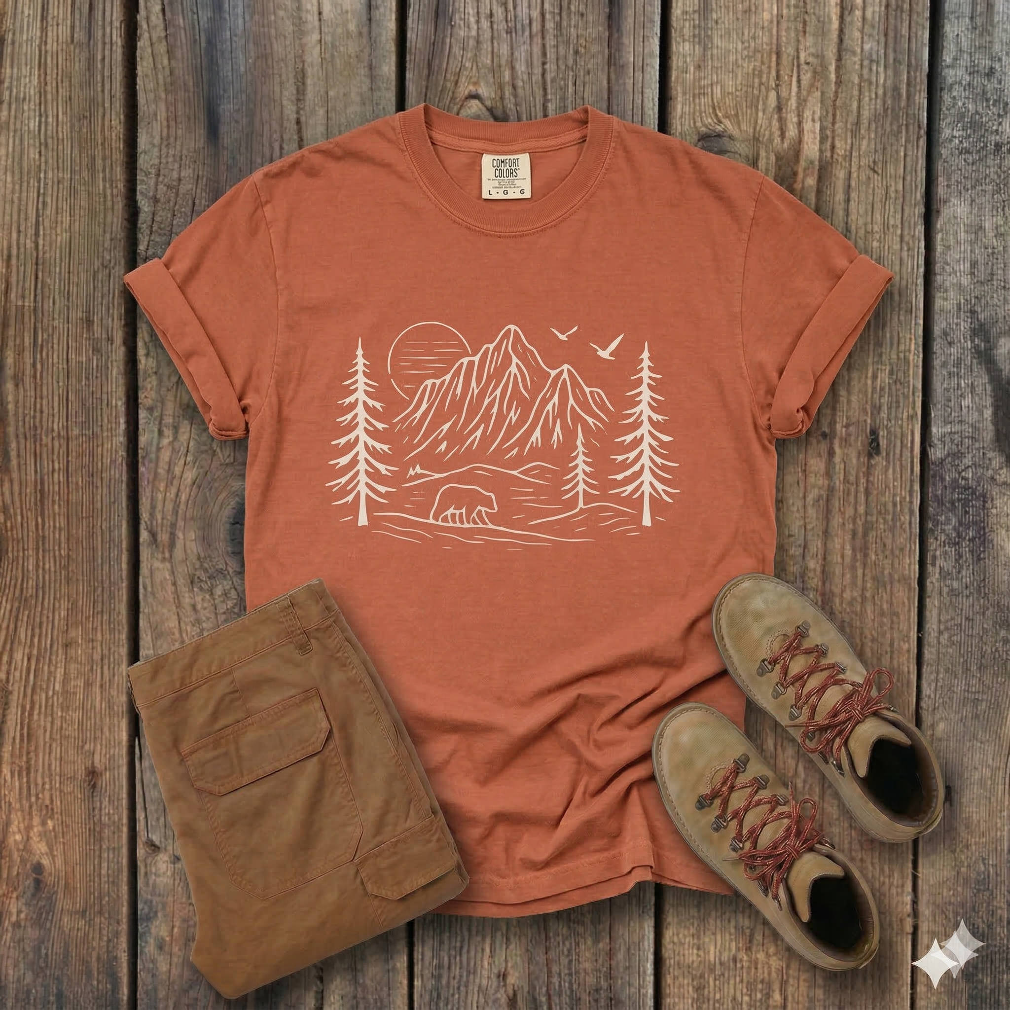 Mountain Pines Line Art T-Shirt — Minimal Nature Graphic Tee