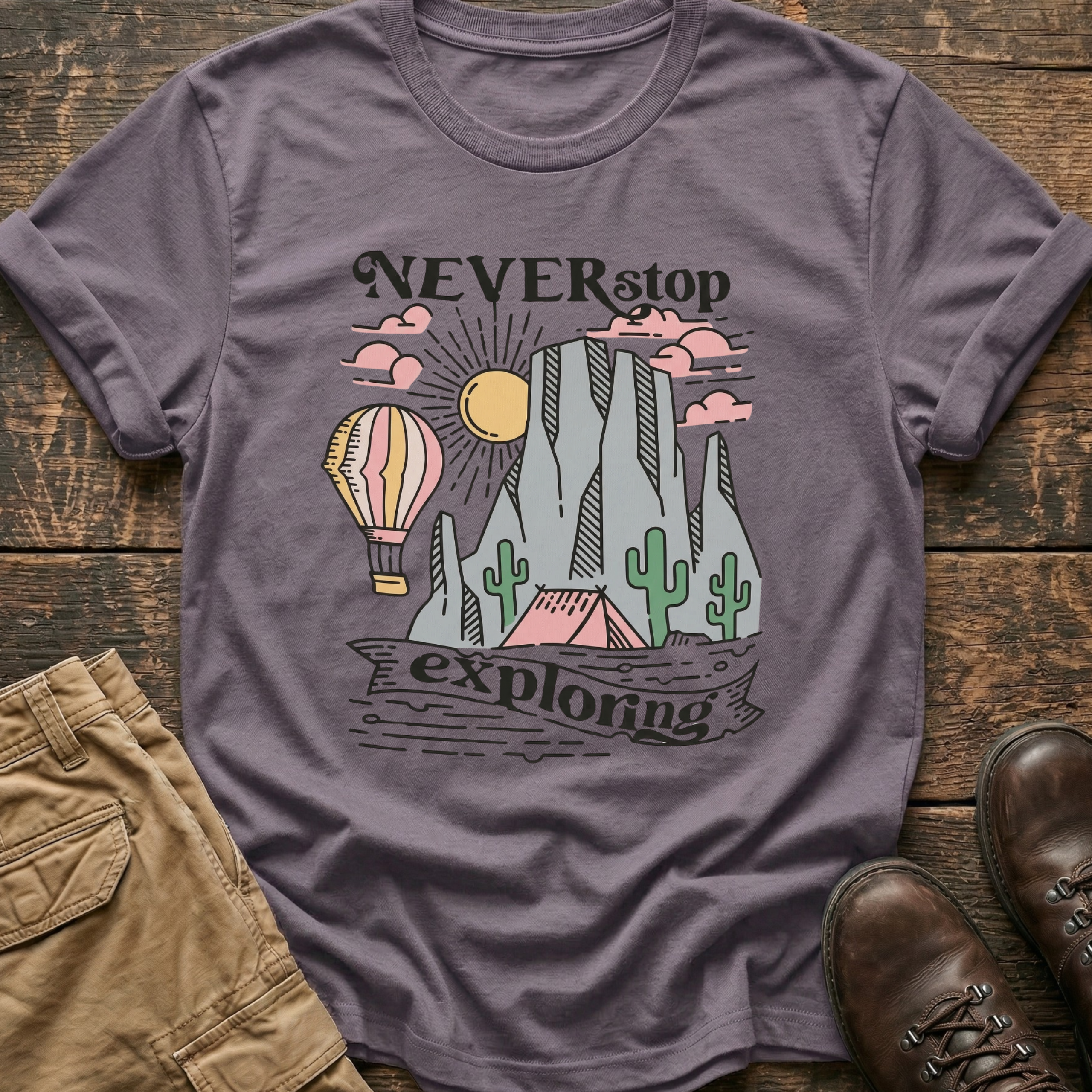 Never Stop Exploring Hiking Tee